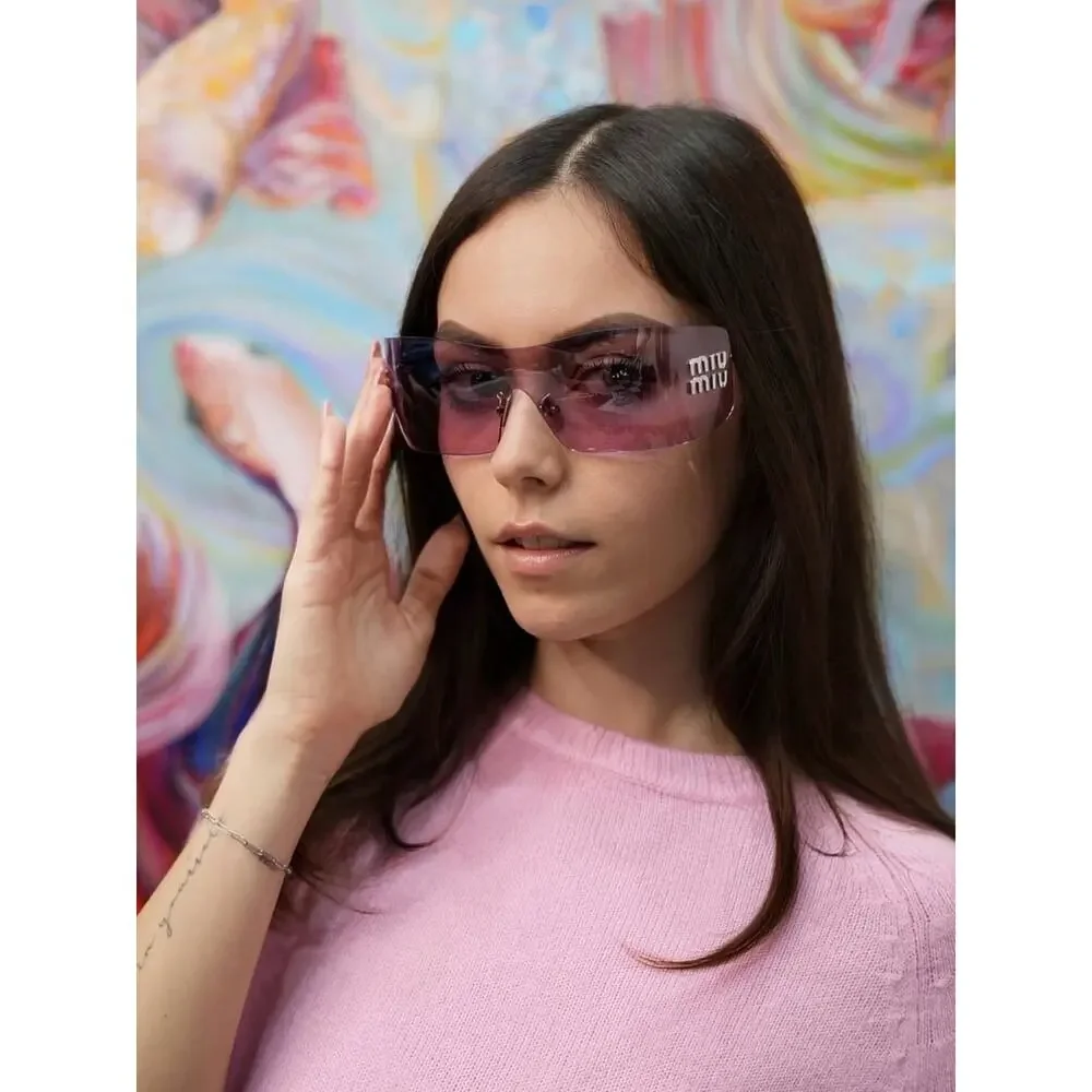 New Miu Miu MUB53S 1BC70Y Pink Rimless Shield Sunglasses Authentic